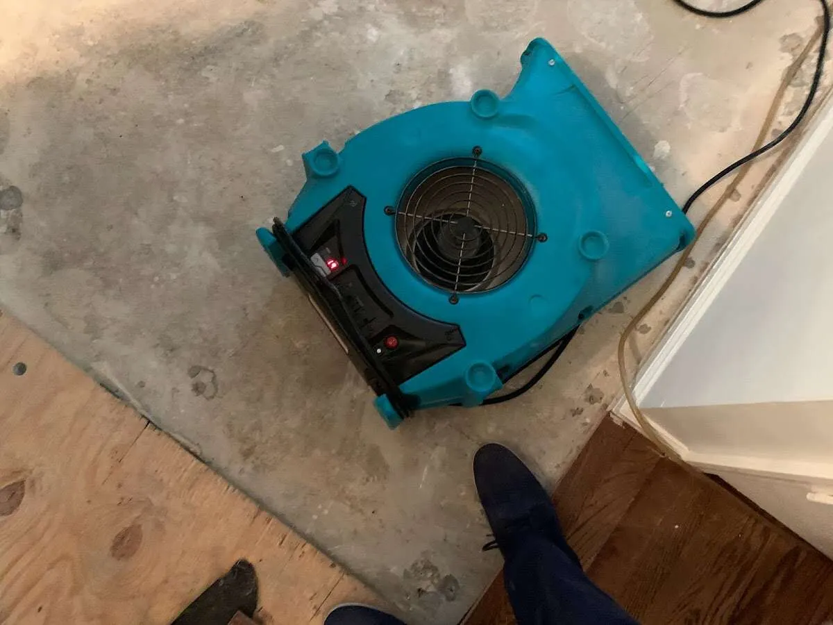 Air mover drying subfloor during Leak Detection & Repair in Port Jervis
